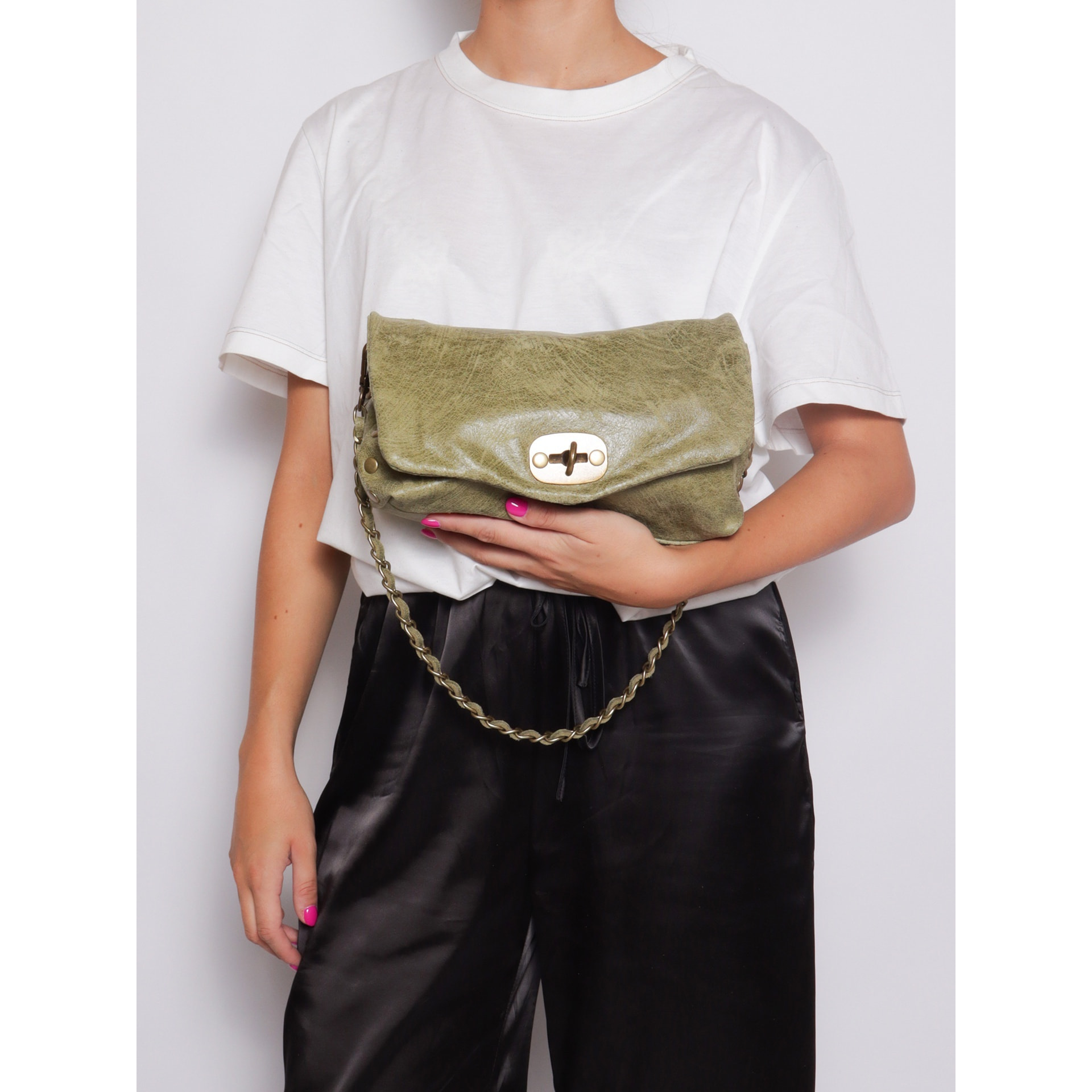 Borsa a tracolla da donna Made in Italy - Modello Floralia Lux - Pelle scamosciata - 25.0 x 15.0 x 11.0 cm