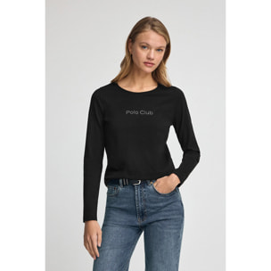 Camiseta negra de manga larga con brillantes Polo Club