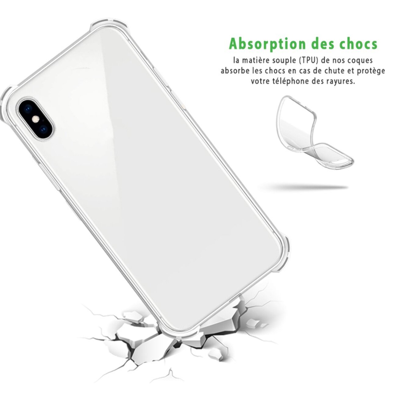 Coque iPhone X/XS Antichocs Silicone + 2 Vitres en Verre Trempé Protection écran