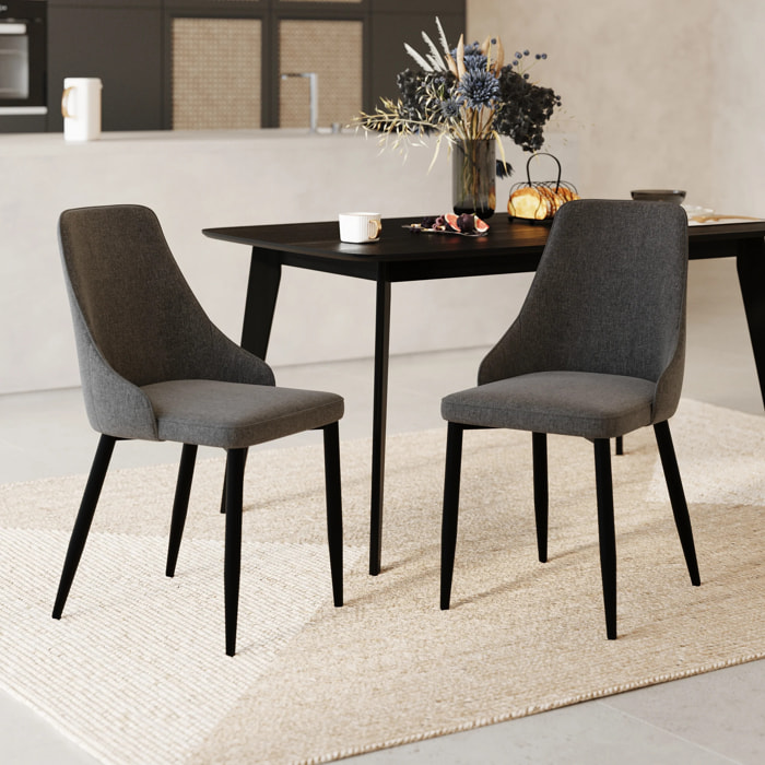 Lot de 2 chaises en tissu gris foncé et pieds en métal - Pipo