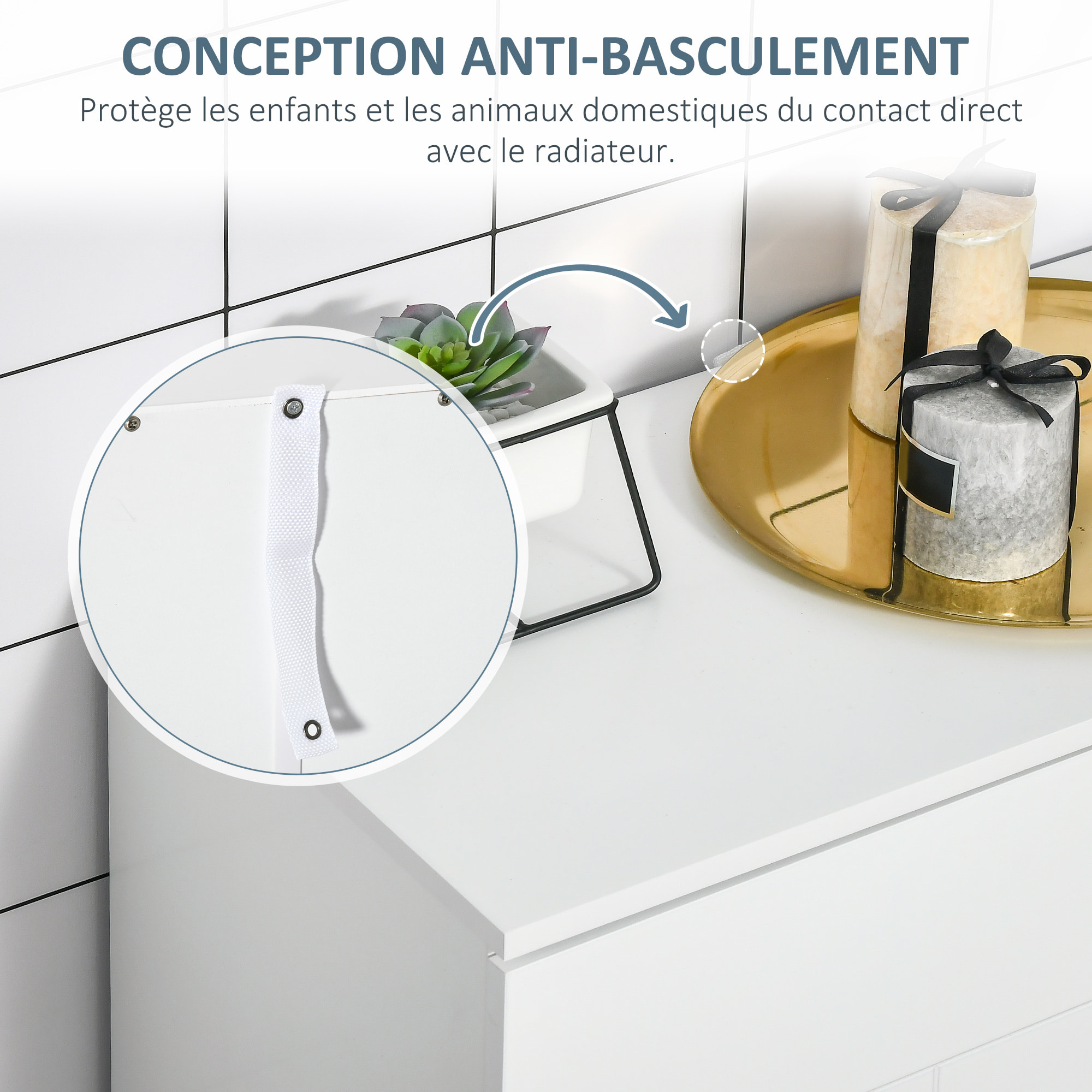 Meuble bas de salle de bain sur pied - 2 portes, 2 étagères réglables - dim. 60 x 30 x 80 cm - MDF blanc
