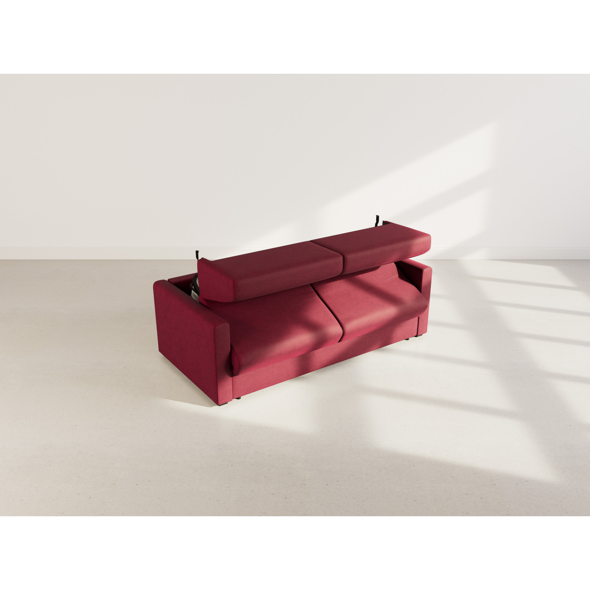 Julia - canapé lit 3 places convertible express couchage quotidien 140 cm matelas 14 cm en tissu - Prune