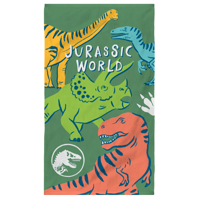 Serviette de bain et de plage imprimée 100% coton, JURASSIC WORLD QUATRO KAKI