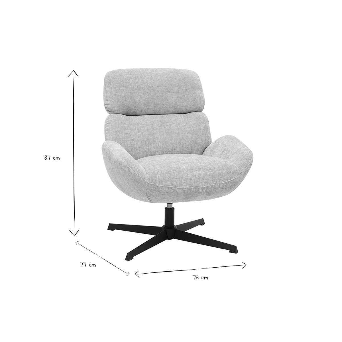 Fauteuil pivotant en tissu effet velours texturé taupe et métal noir KLEM