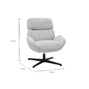Fauteuil pivotant en tissu effet velours texturé taupe et métal noir KLEM