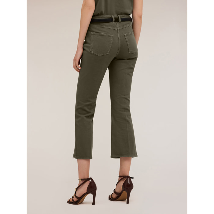Motivi - Pantalón kick flare en drill de algodón - Verde militare