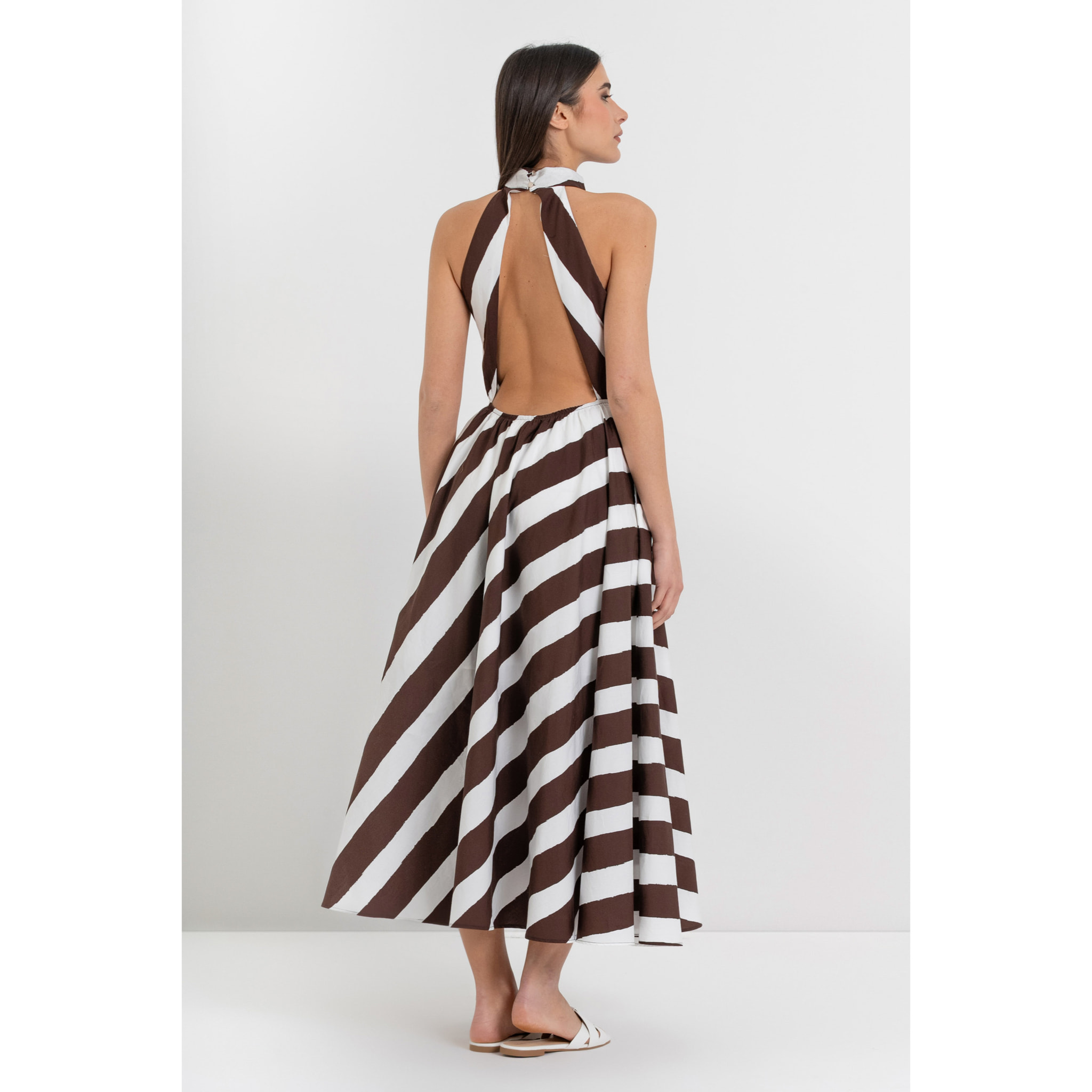 Kocca - Abito lungo a righe in cotone con scollo all'americana Donna