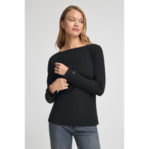 Camiseta negra de manga larga y cuello barco Polo Club