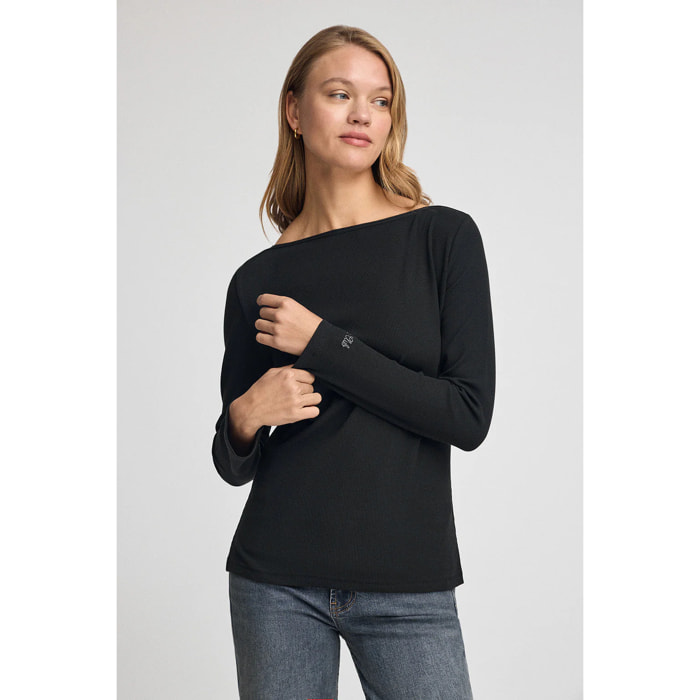 Camiseta negra de manga larga y cuello barco Polo Club