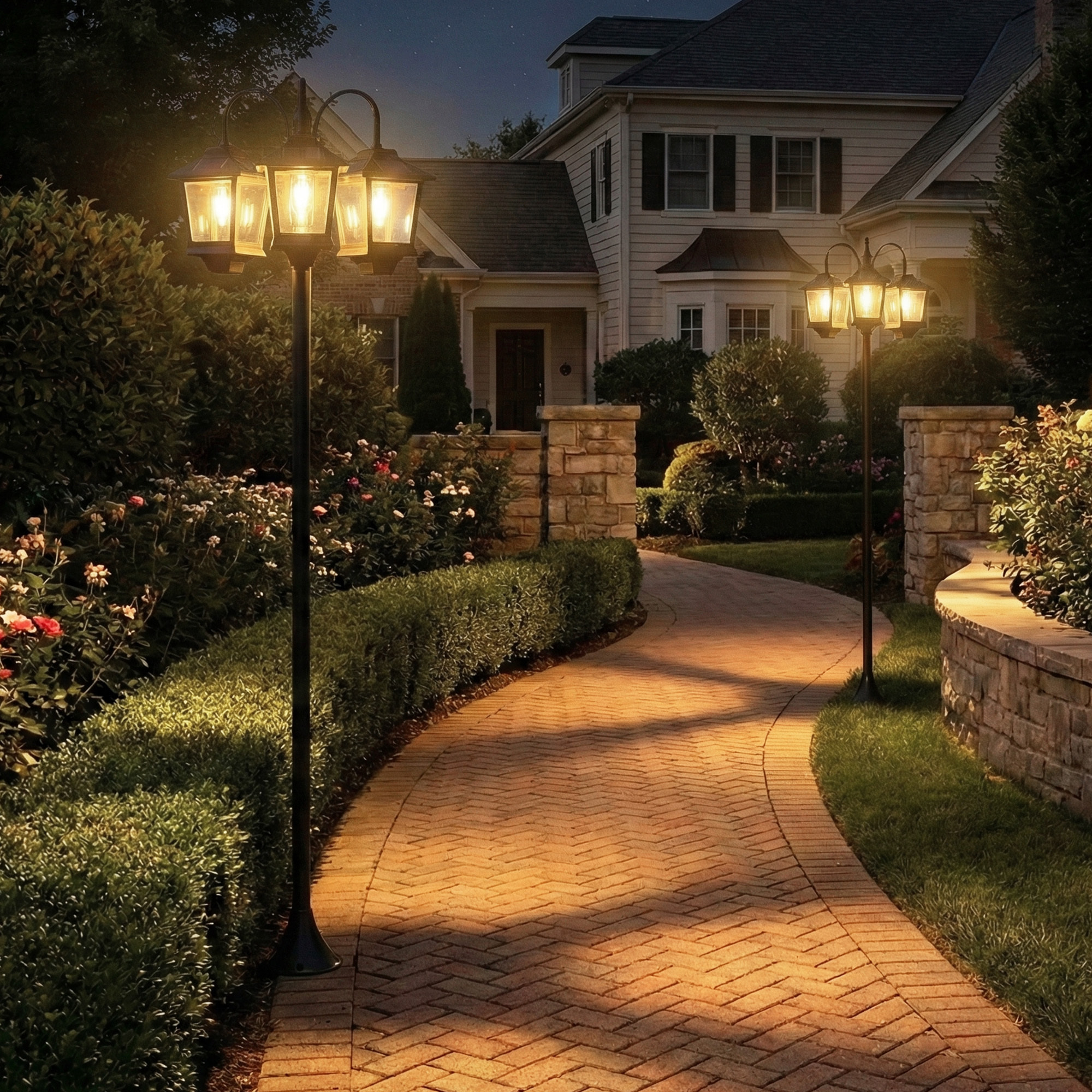 Lampadaire solaire LED 3 têtes capteur auto H.188 cm noir