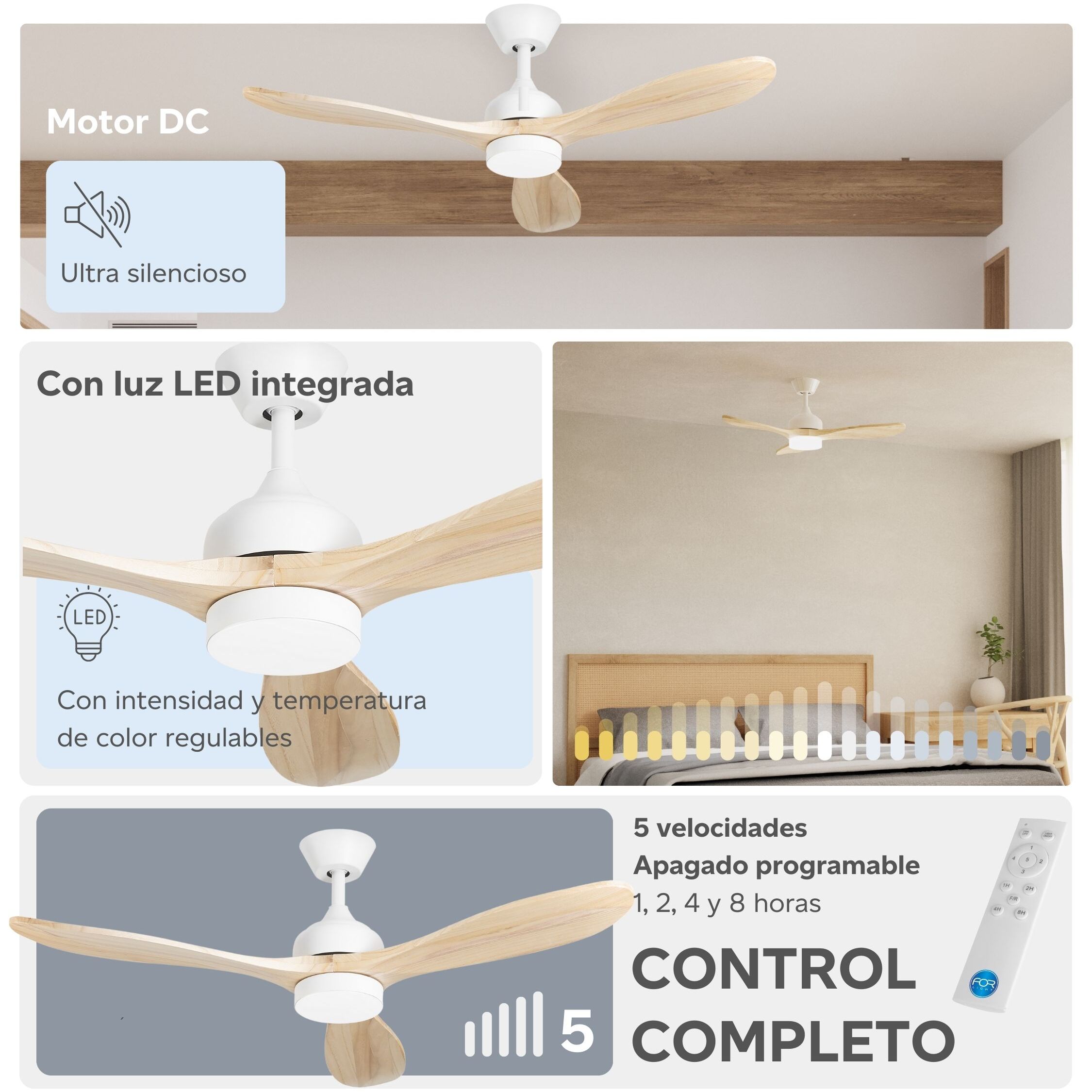Forlight FORLIGHT Calar Ventilador de Techo con luz LED Silencioso con 5 velocidades,