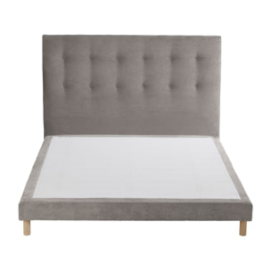 Ensemble sommier + tête de lit Eden chenille bouclettes Gris clair