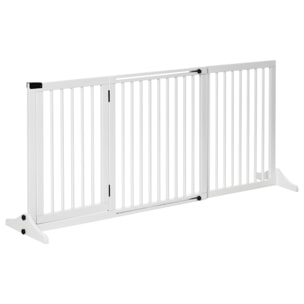 Barrière de sécurité chien barrière autoportante longueur réglable porte verrouillable intégrée dim. 113-166L x 36l x 71H cm sapin blanc