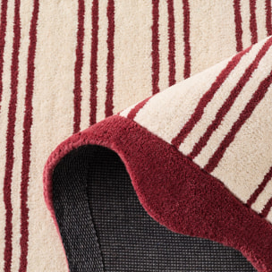 PANTONE - Tapis en laine fait main Rouge D'ORAGE à motif rayure bordeaux
