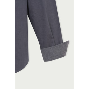 Camicia Uomo Coreano Slim Armaturato Fantasia Grigio Scuro/Nero