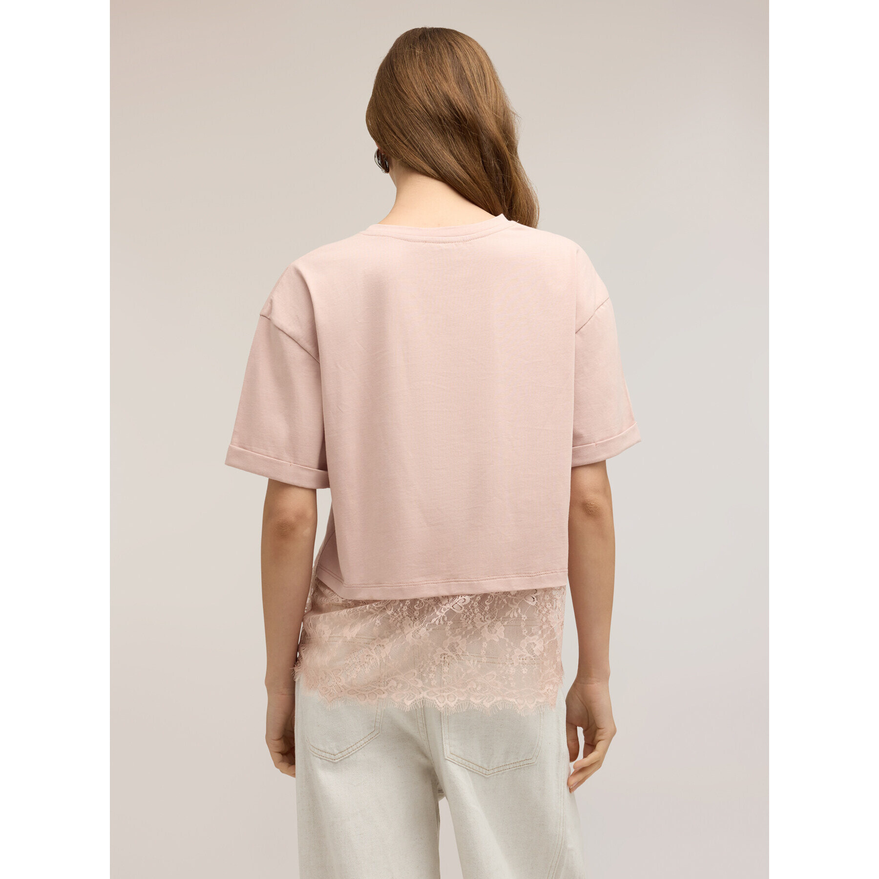 Motivi - T-shirt con inserto in pizzo - Rosa