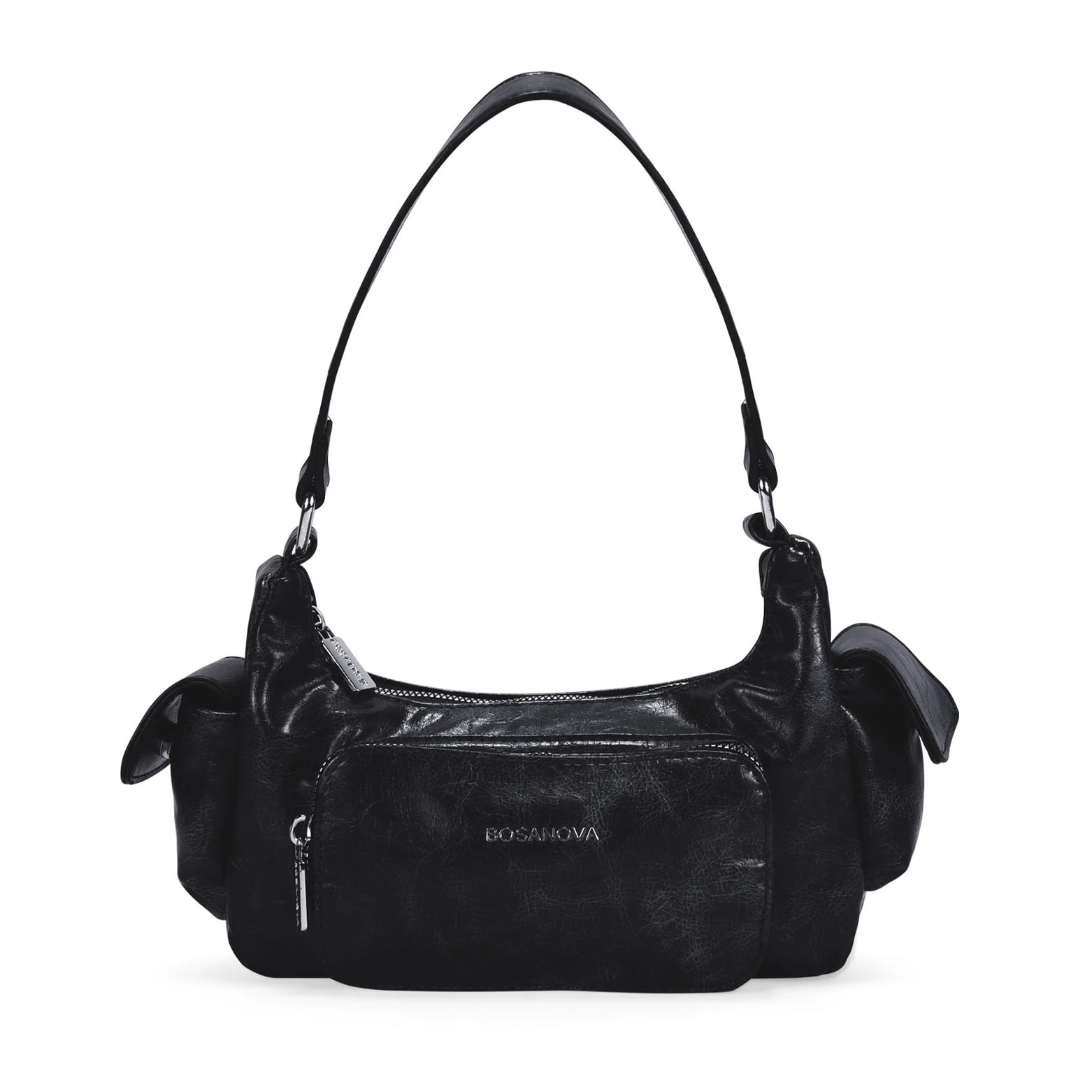 Bolso de hombro negro con bolsillos