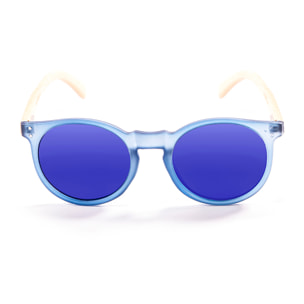 Gafas de sol OCEAN LIZARD WOOD - De brazo marrón bambú con montura azul transparente mate y / Revo azul