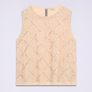 Oltre - Top de georgette con aplicaciones - Beige