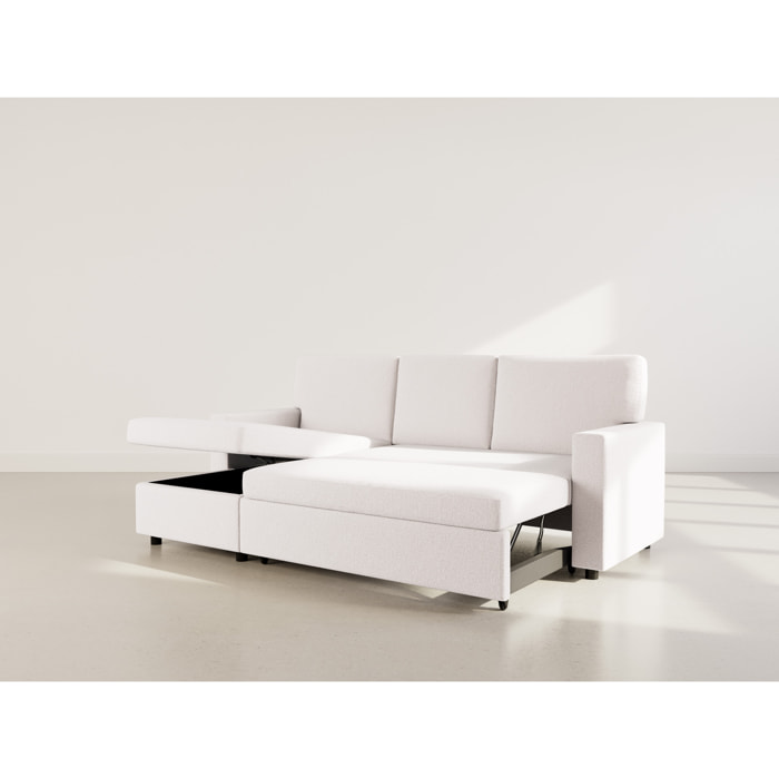 Meiya - Canapé d'angle réversible 4 places convertible avec coffre en tissu bouclette - Beige