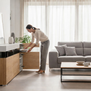 Madia Soggiorno 3 Ante Push-Pull 3 Vani A Giorno Vetro Mobile Credenza Moderna Per Zona Living Design Contemporaneo 180x 41.2x 80 Cm Noce E Cashmere