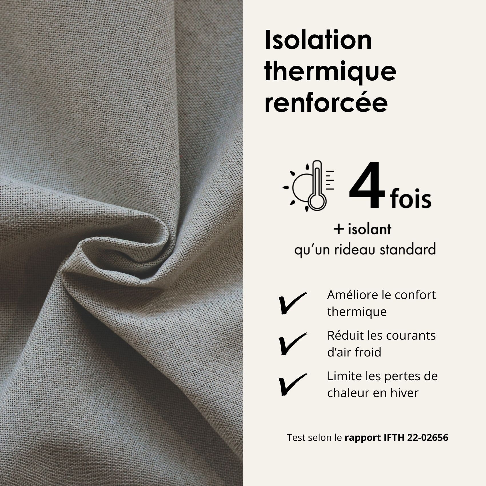 Rideau 100% occultant thermique phonique chiné - Taupe