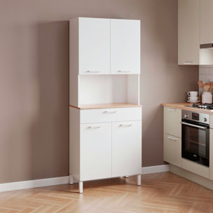 Mobile Ausiliario Da Cucina Mobiletto Con Vano Microonde Credenza Alta con 4 Ante e 1 Cassetto Madia Dispensa 186 x 72 x 40 Cm Bianco E Rovere