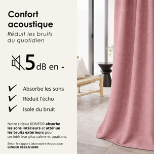 Rideau thermique phonique et semi occultant à galons fronceurs KONFOR - Rose