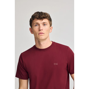 Maglietta granato basic a girocollo con particolare ricamato