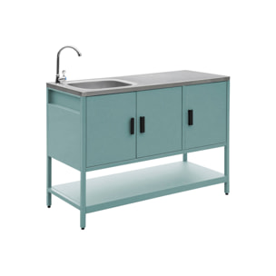 Cuisine d'extérieure en acier bleu gris avec évier L120cm