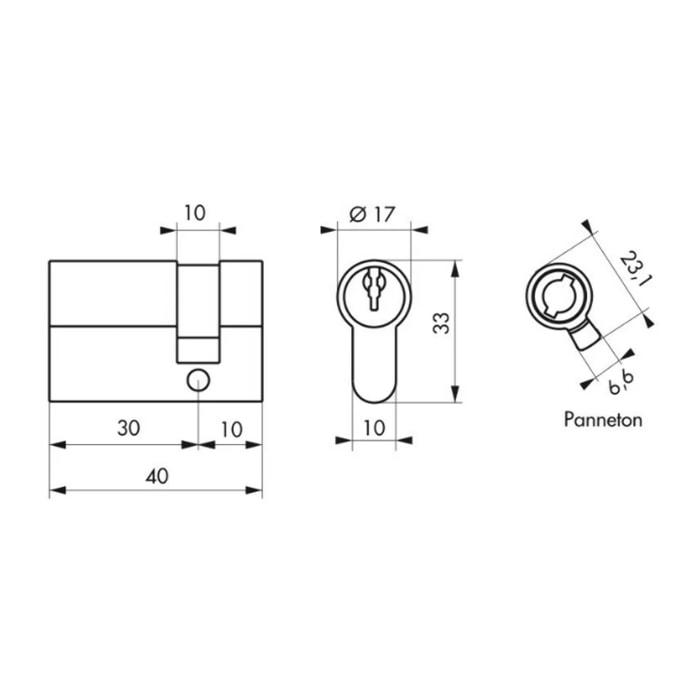 Cylindre de serrure à clé crantée Ecopro nickelé - Demi-cylindre - 30 x 10 - Varié - THIRARD - 00007948