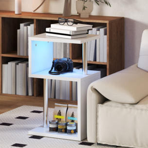 Mesa Auxiliar con Luz LED de 3 Niveles Mesita Auxiliar Moderno con Forma de S Estantes Abiertos y Estructura de Aluminio para Salón Dormitorio 44x38x75 cm Blanco Brillo