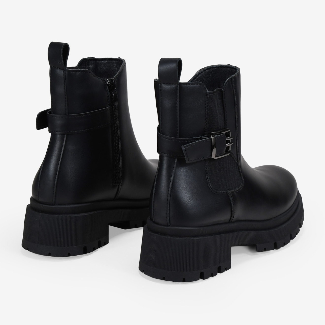 Botines de plataforma negros con hebilla y cremallera