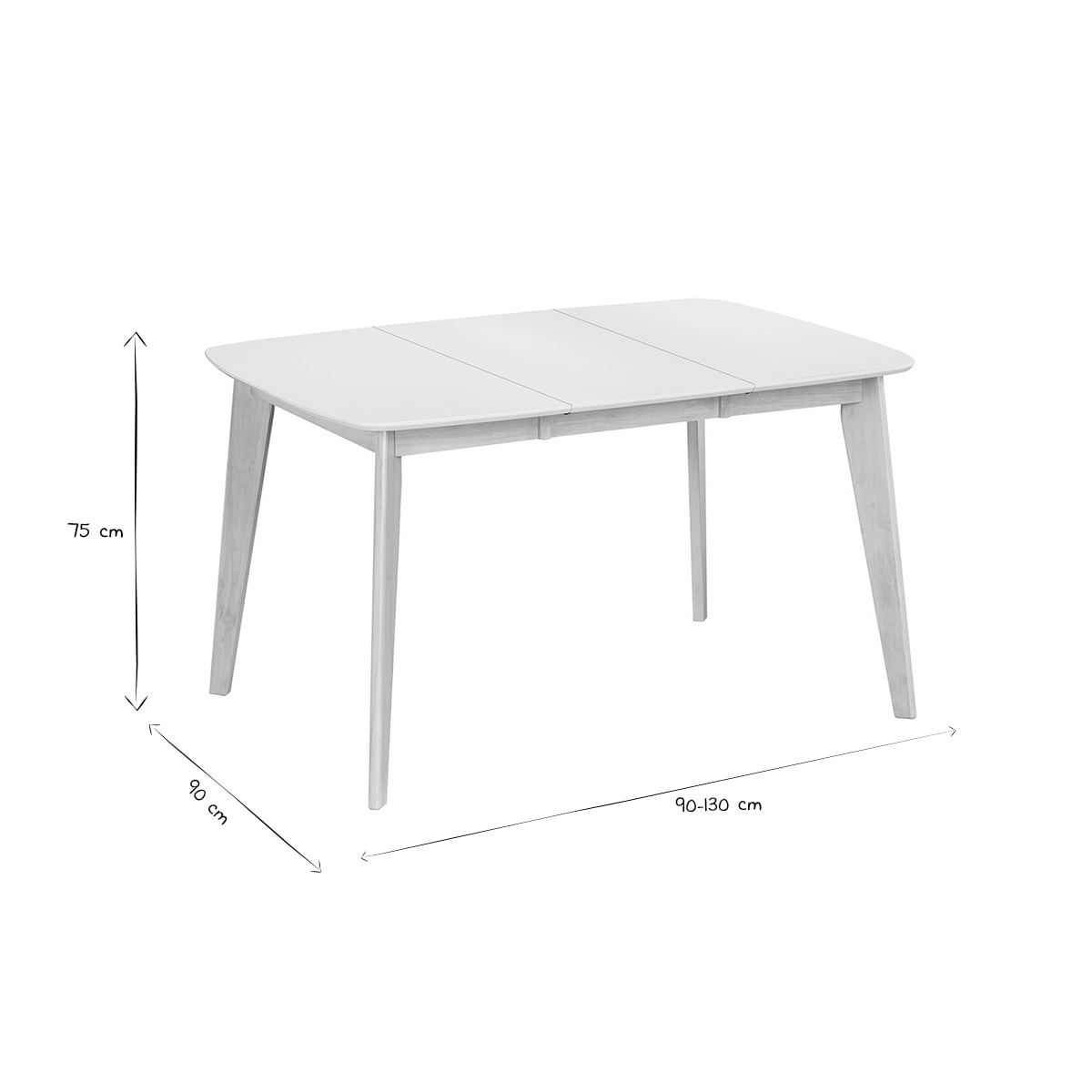 Table à manger extensible scandinave carrée blanche et bois L90-130 cm LEENA