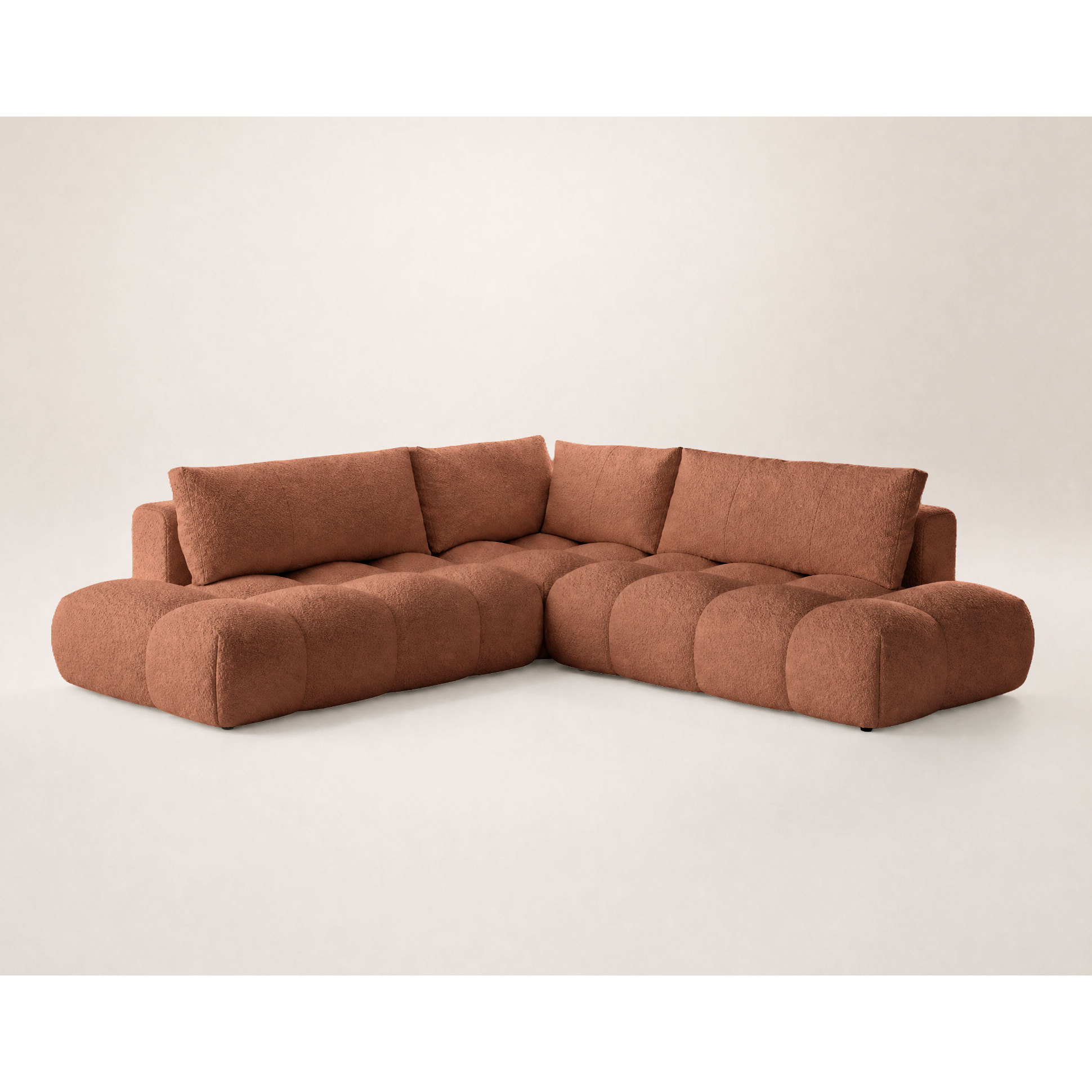 Yulin - Canapé d'angle L 5 places convertible avec coffre en tissu bouclette - Rouille