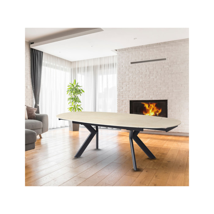 Table extensible 180 à 260 cm ovale en céramique effet travertin - SYDNEY