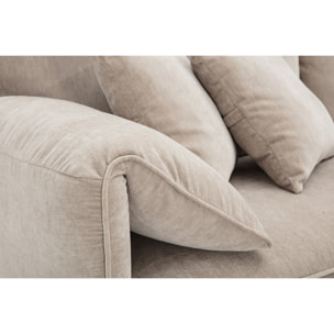 Canapé design 3 places en tissu effet velours taupe et métal noir TANTOR