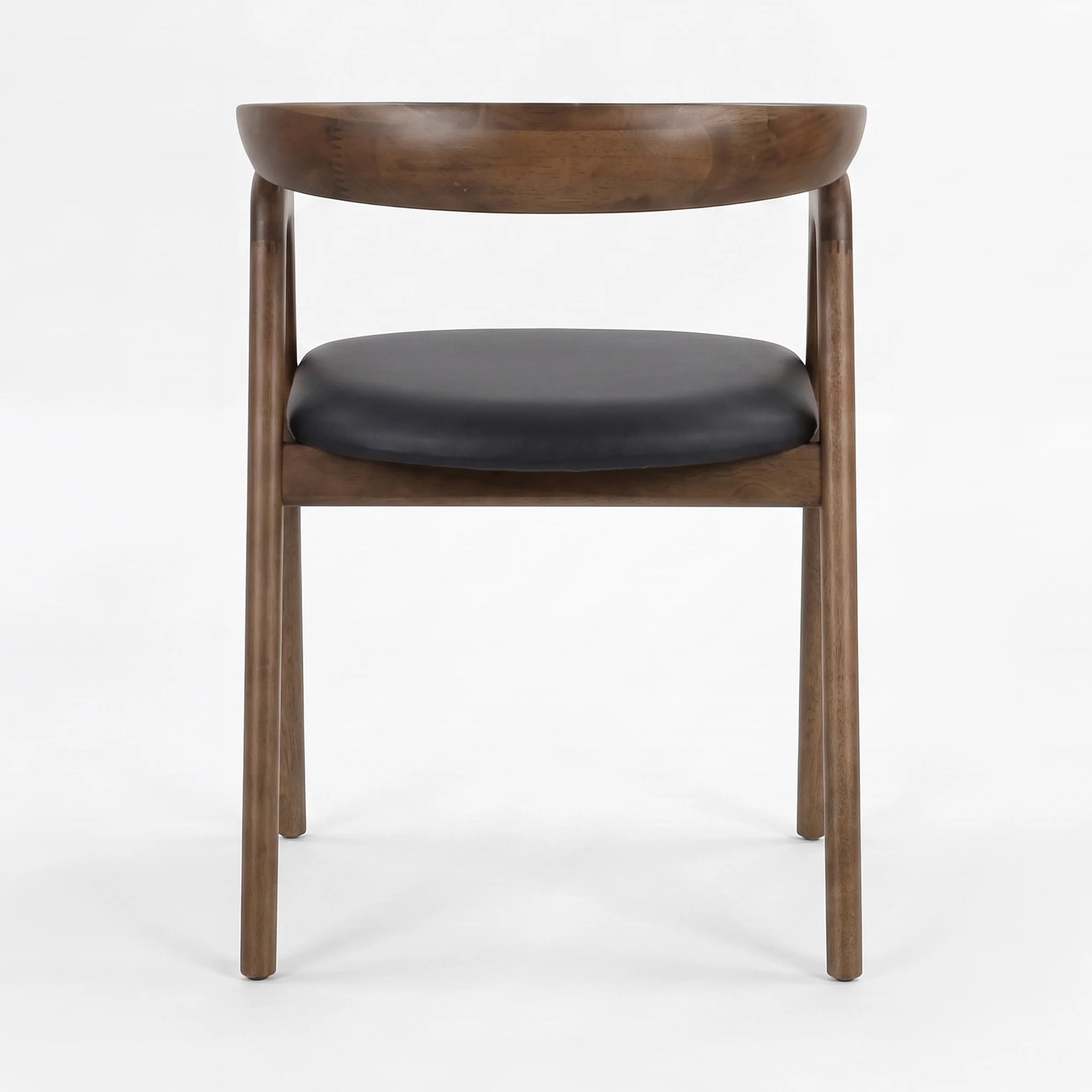Chaise en bois d'hévéa marron et cuir synthétique noir - Hawa