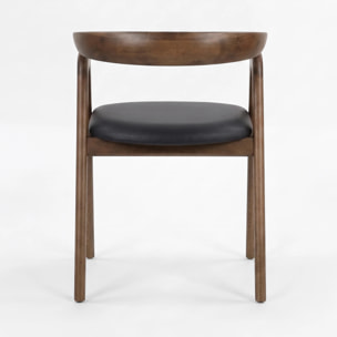 Chaise en bois d'hévéa marron et cuir synthétique noir - Hawa