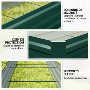 Carré potager rectangulaire dim. 240 x 60 x 30 cm tôle d'acier ondulé vert