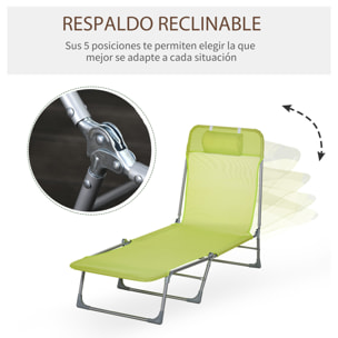 Tumbona Plegable y Reclinable con Reposacabezas y Respaldo Ajustable Verde