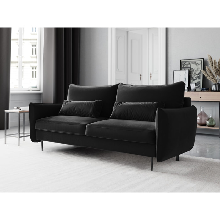 Canapé convertible avec coffre de rangement "Vermont" 3 places en velours noir