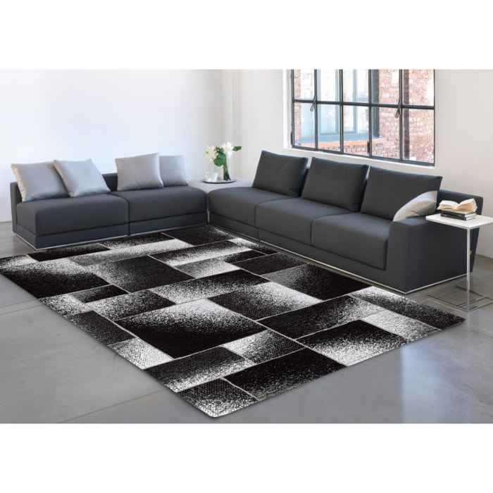 Tappeto Jacquard Ideale Salotto Camera Ingresso Made In Italy Antiscivolo, Lavabile, Morbido Disegno Tetrix Nero By Suardi