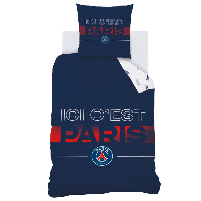 Parure de lit imprimée 100% coton, PSG DEVISE