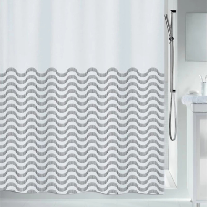 Rideau de douche Polyester VAGUES 180x200cm Noir & blanc Spirella