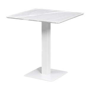 Tavolo quadrato con top marmo grigio chiaro e colonna centrale bianca - Jago