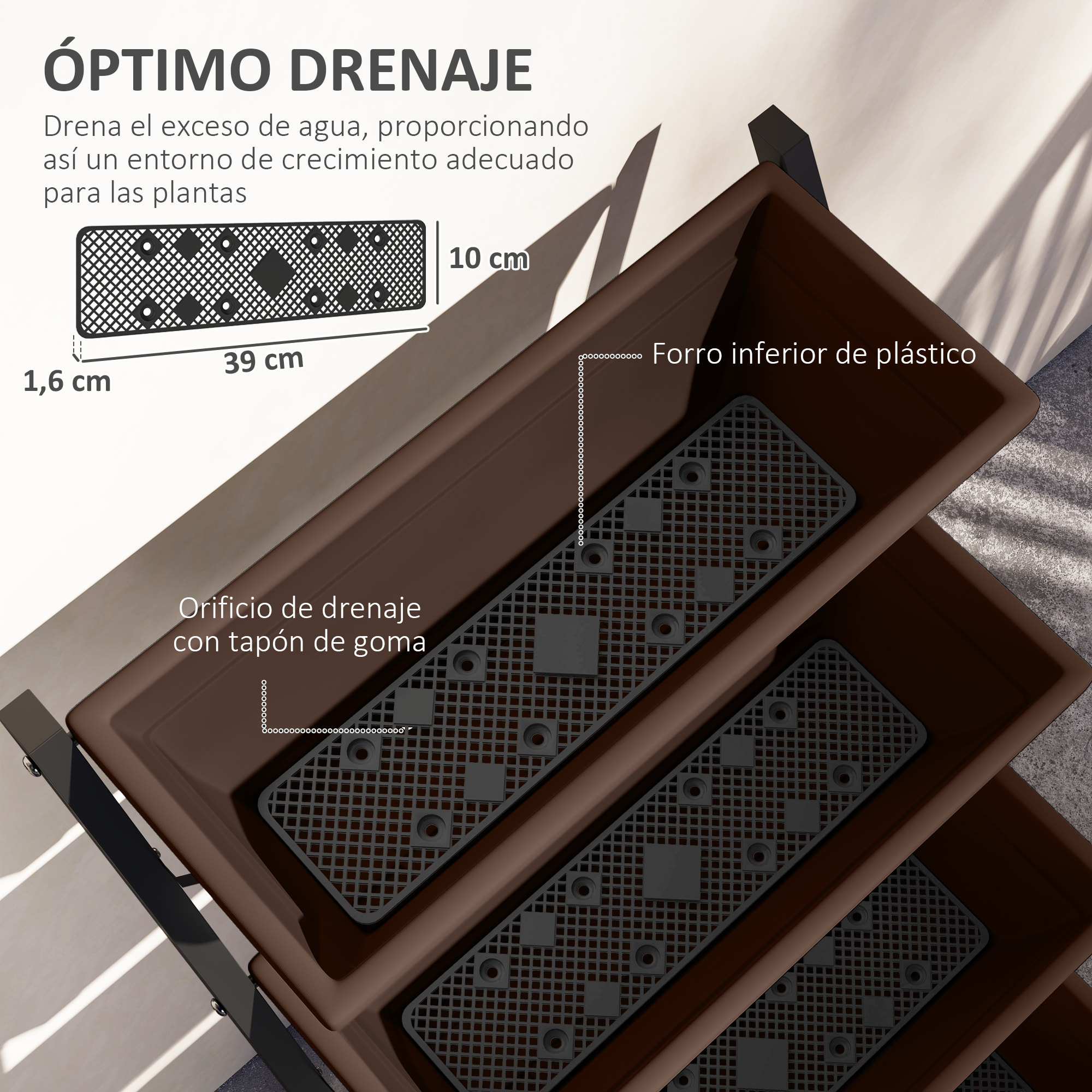 Soporte para Plantas de 5 Niveles con 5 Macetas, Estantería para Plantas para Esquina, Orificios de Drenaje, Diseño en Escalera, Soporte para Macetas, Interior y Exterior, 55x63x120 cm, Negro