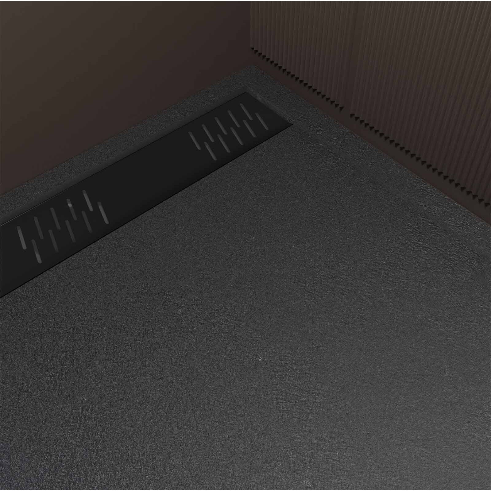 Receveur de douche en résine noir 80x120x3 cm effet pierre granit + grille linéaire noire