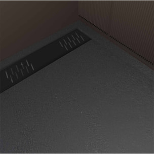 Receveur de douche en résine noir 80x120x3 cm effet pierre granit + grille linéaire noire