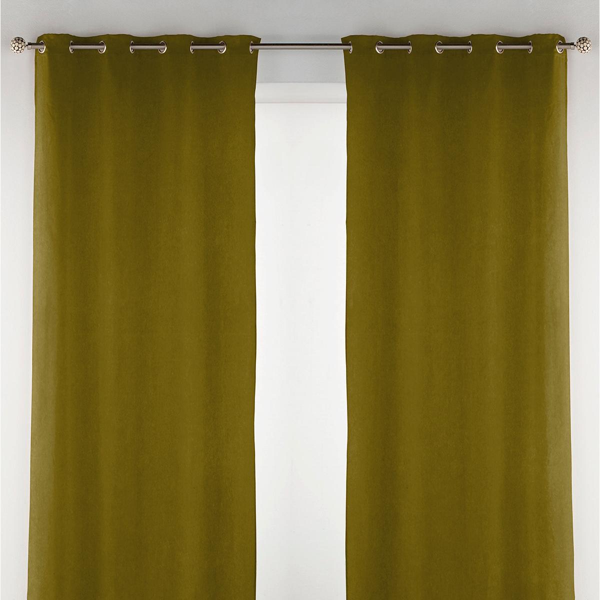 Cortina de terciopelo con ojales oliva 140x270 cm - la unidad -